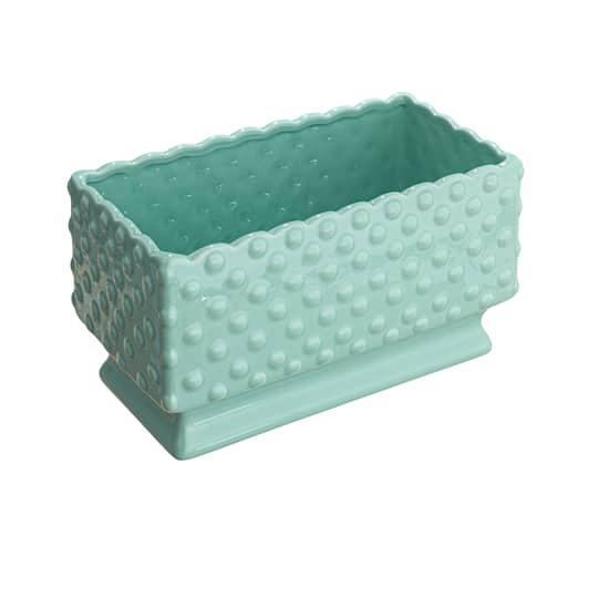 11&#x22; Mint Ceramic Hobnail Planter with Scalloped Edge